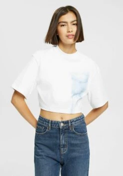 ESPRIT KURZ GESCHNITTENES MIT INDIGO-PRINT - T-Shirt Print - White
