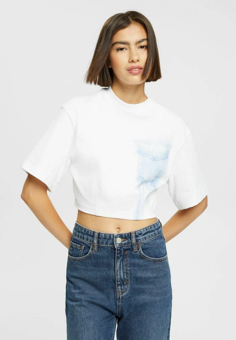 ESPRIT KURZ GESCHNITTENES MIT INDIGO-PRINT - T-Shirt Print - White 3 ESPRIT KURZ GESCHNITTENES MIT INDIGO-PRINT - T-Shirt Print - White