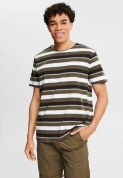 Edc By Esprit MIT STREIFENMUSTER - T-Shirt Print - Dark Khaki
