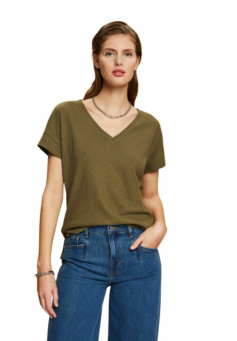 Edc By Esprit MIT V AUSSCHNITT - T-Shirt Basic - Khaki Green 4 Edc By Esprit MIT V AUSSCHNITT - T-Shirt Basic - Khaki Green – Bild 2