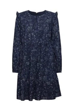 Edc By Esprit Print-Kleid Mit Rüschen Navy 4