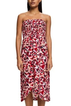ESPRIT Gesmoktes Mini-Schlauchkleid Mit Blumenmuster Dark Red -Esprit esprit gesmoktes mini schlauchkleid mit blumenmuster dark red 1
