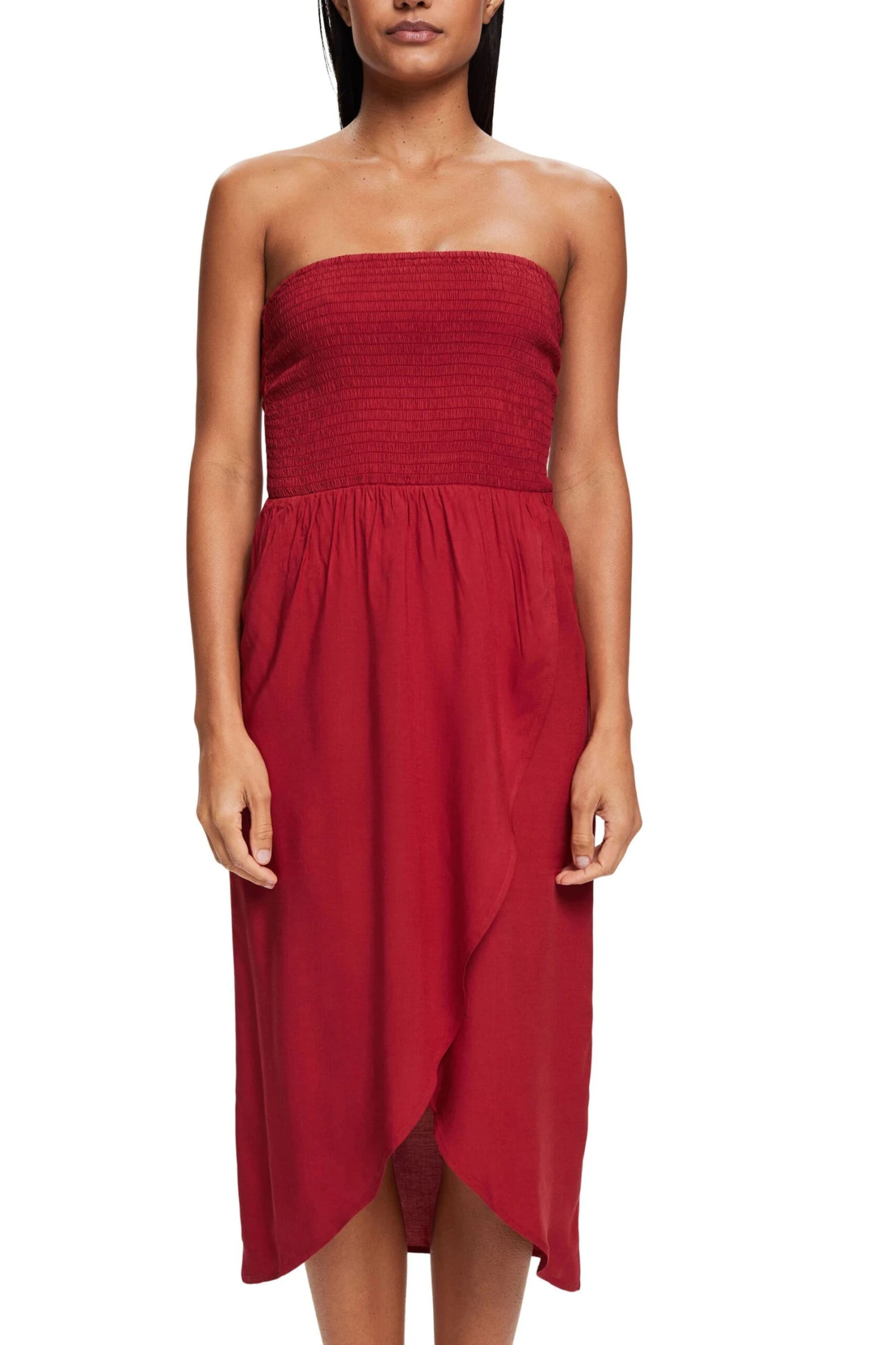 ESPRIT Gesmoktes Schlauchkleid In Midilänge Dark Red 4 ESPRIT Gesmoktes Schlauchkleid In Midilänge Dark Red – Bild 2