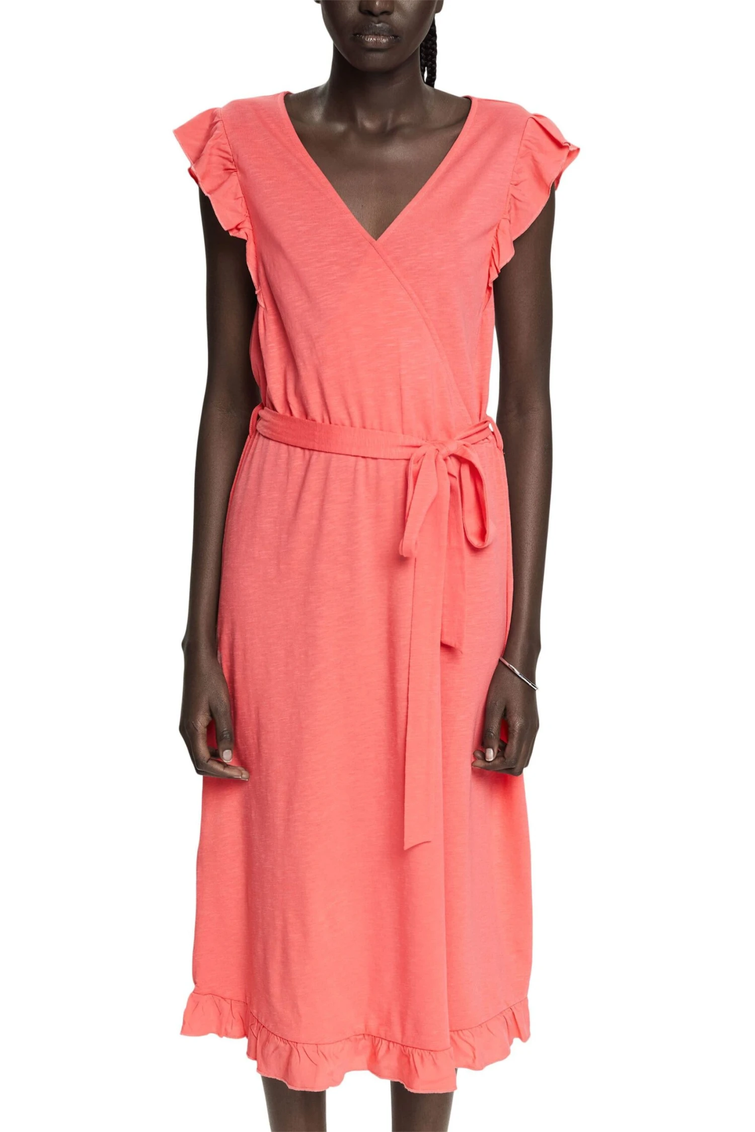 ESPRIT Midikleid Mit Bindegürtel Coral Red 4 ESPRIT Midikleid Mit Bindegürtel Coral Red – Bild 2