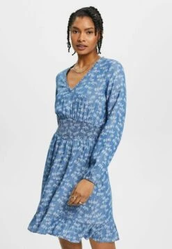 Edc By Esprit MIT FLORALEM PRINT - Jeanskleid - Blue Medium Washed New